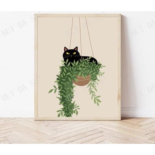 Botanical Wall Art, Printable Cat, Monstera Plant Wall Art for Plant Lover, Botanical Poster, Boho House Plant Printable Art