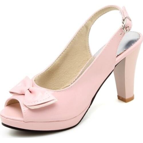 Women shoes Thick-heel women shoes summer ladies shoes big size big size to 27.5cm Solid color bow studs
