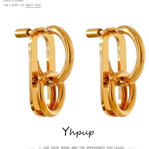 Yhpup 2021 Stainless Steel Screw Buckle Geometric Earrings Stylish Metal Gold Irregular Texture Earrings брелок Girl Party Gift
