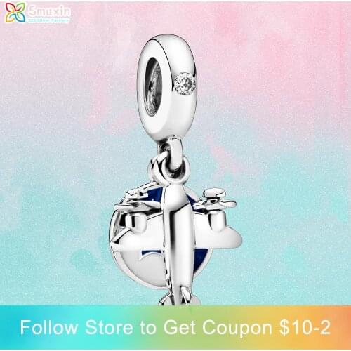 Smuxin 925 Sterling Silver Beads Propeller Plane Dangle Charms fit Original Pandora Bracelets for Women Jewelry Making Girl Gift