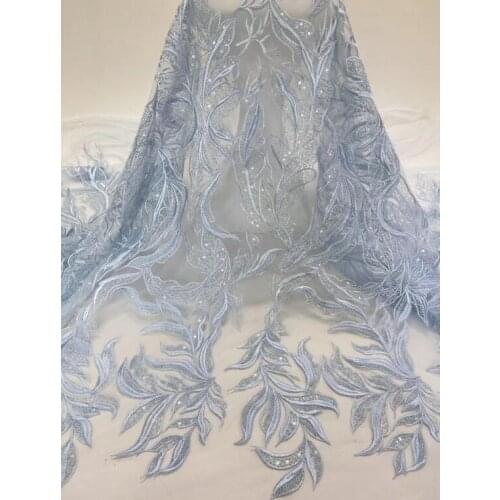 Super Quality African beaded Lace Fabric SYJ-56689 Embroidery Sequins Tulle Lace Fabric For Nigerian party Dress