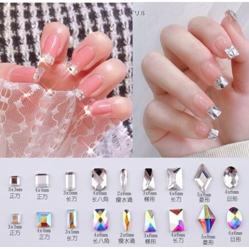 10pcs Super Shinny Irregular Nail Rhinestones AB Crystal Stones Square Rectangle Trapezoid 4*6mm Flatback Nail Strass Accessory