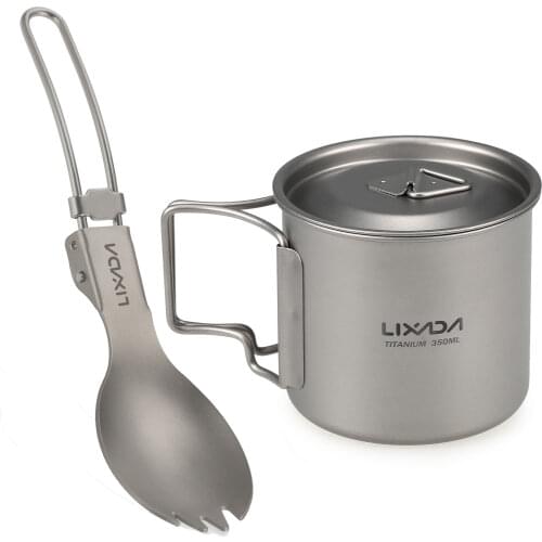 Lixada 3 Pieces Titanium 750ml Pot 420ml Water Cup Mug with Lid Handle Folding Spork Outdoor Camping Picnic 캠핑용품 Cookware