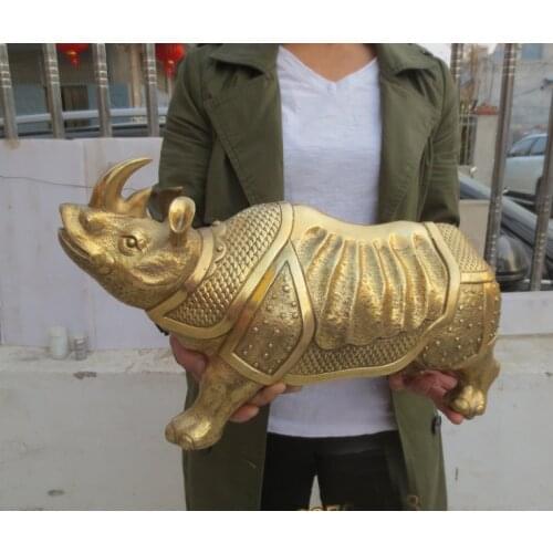 TOP GOOD large office SHOP TOP Money Drawing GOOD LUCK Rhinoceros Mascot # Equity Stock market FENG SHUI Brass statue