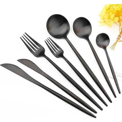 Vintage 18/10 Stainless Steel Dinnerware Knife Dessert Fork Coffee Spoon Tableware Set Matte Black Cutlery Home Kitchen Flatware