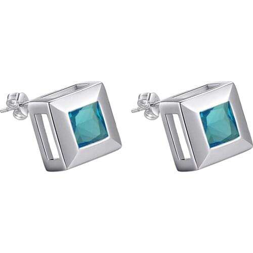 Quadrate Blue Crystal Silver Color 925 Jewelry Earrings For Women Wholesale Free Shipping Christmas Gifts Fashion Jewelry