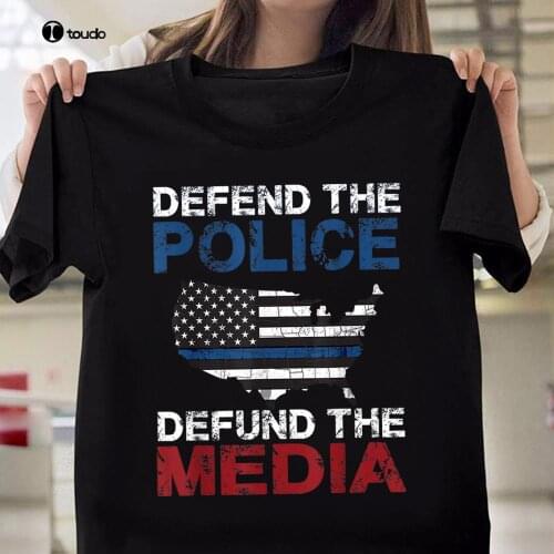 Defend the Police Defund the Media American Flag USA Gift T-Shirt For Men Women