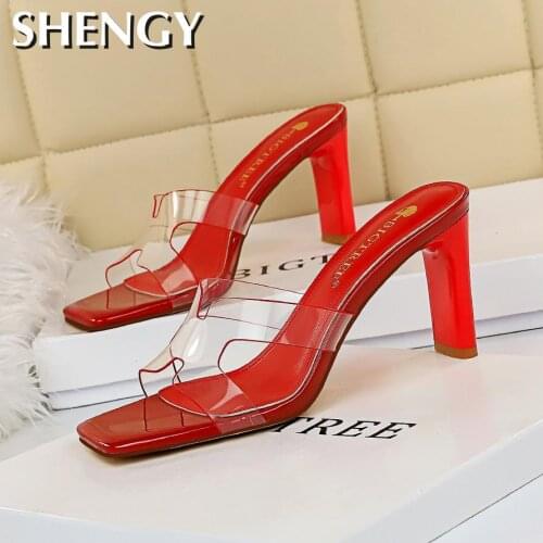 Transparent High Heel Ladies Slippers 2020 Summer Waterproof Sandals Beach Slippers Sexy Wedge Heel Shoes Ladies Chunky Casual
