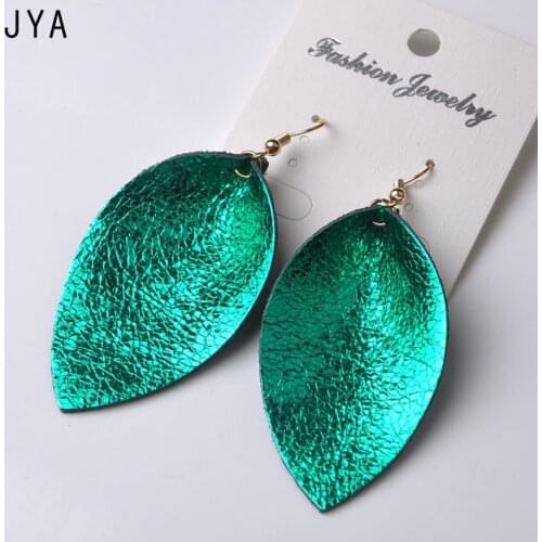 Cpop Real Leather Earrings for Women Fashion Jewelry Leaf Pendant Multicolor Statement Earrings Trendy 2018 Best Selling Autumn