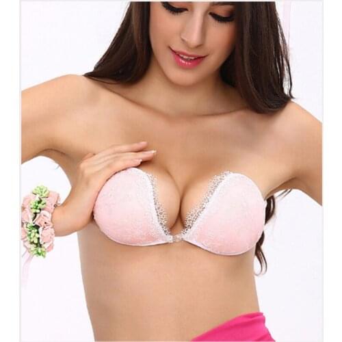 Womens Solid Color Sexy Sweet Lace Bra Anti-glare Anti-skid Top Support Gather Breathable Strapless Silicone Bra New Style