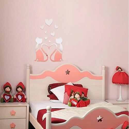1SETS 3D Fairy Blowing Star And Cute Cat Mirror Wall Stickers Home Decoration With A Glue For Kids