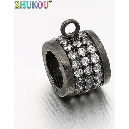 12*7mm High Quality Brass Cubic Zirconia Round Beads for DIY Jewelry Findings Accessories, Hole: 5.5mm, Model: VZ128