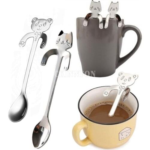 200Pcs/Lot 304 Stainless Steel Cartoon Bear/Cat Spoons Creative Ice Cream Dessert Coffee&Tea Spoon Tableware Kitchen Tool