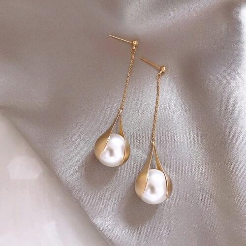 2019 Sweet Chic Imitation Pearls Water Droplets Geometric Long Drop Earrings for Women Girl Wedding Party Gift Jewelry