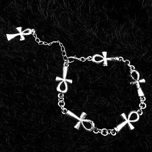 Ankh charm bracelet Pentagram pagan bracelet Crescent moon bracelet