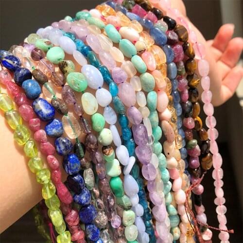 Natural Stone Beads Citrines Amazonite Apatite Opal Irregular Loose Gems Beads for Jewelry Making Bulk DIY Bracelet 15inch 5-8mm