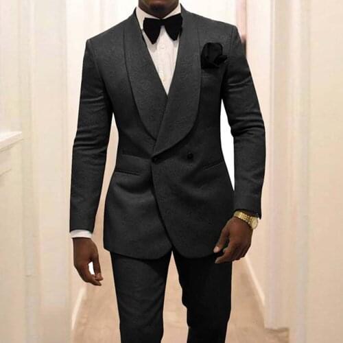 Black Slim Fti Groom Wear Men Suits For Wedding 2 Pieces Peaked Lapel Jacket With Pants Tuxedos Smoking Business Tuxodes Coat