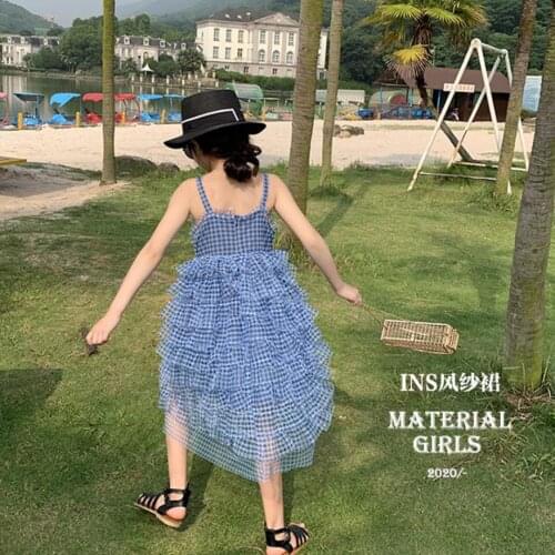 2020 summer new mesh patchwork Layered Dress girls sling princess dress kids clothes 4-14Y WS1697