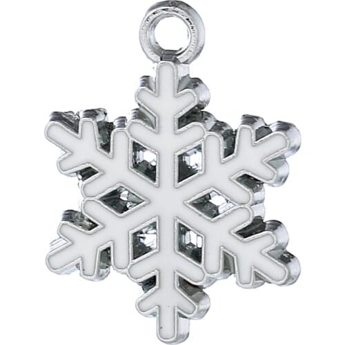 DoreenBeads Charm Pendants Christmas Snowflake Silver Color White Enamel 26mm(1") x 20mm( 6/8"), 10 PCs new