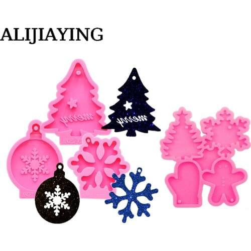 DY0132 Shiny Christmas decoration christmas tree snowflakes silicone mold DIY craft pendant for jewelry epoxy resin table