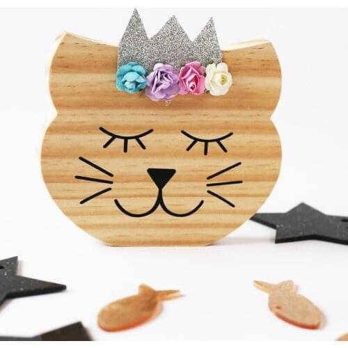 Ins Wood Nursery Peg Wood Animals Cat Rabbit bear Wall Art Woodland Kids Room Decor Art Wooden Baby Gift Scandinavian Wooden