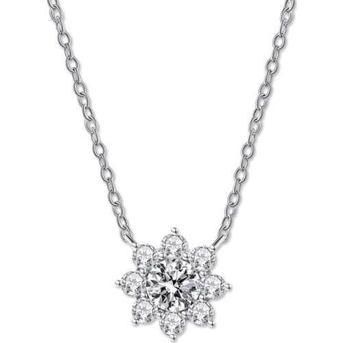 KNRIQUEN 925 Sterling Silver Flower Simulate Moissanite Diamonds Pendant Necklace Fine Jewelry Necklace Gift for Women Wholesale