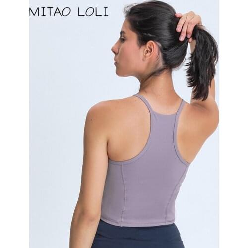 MITAO LOLI HIGH NECK Plain Fitness Workout Yoga Crop Top Women Naked Feel Racerback Leisure Sports Bra Top Athletic Brassiere