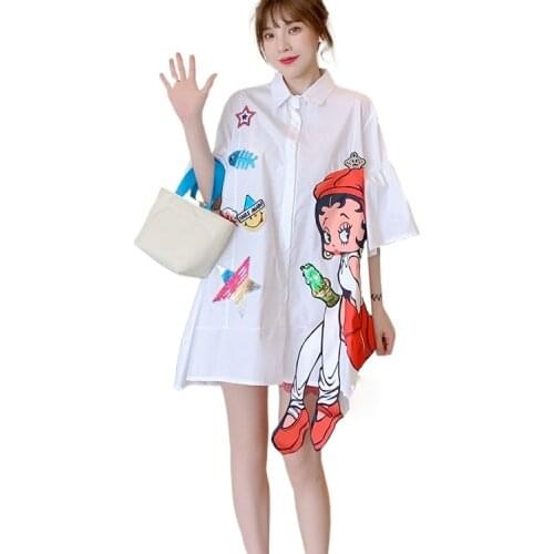 Summer fashion loose girls long shirts women shirts for teenage girls summer plus size white blouse women