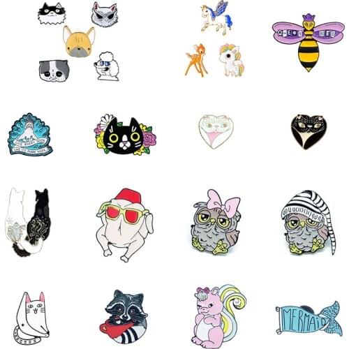New animal combination enamel metal brooch cute cat bird squirrel bee brooch badge lady lapel pin jewelry gift