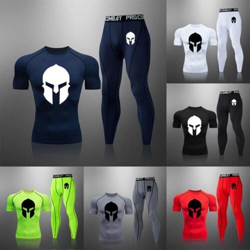 New 2021 Mens Compression 2 Pcs/Set Tracksuit Sports Wear for Men Gym Fitness Clothes Running Jogging Suits Exercise Rashguard