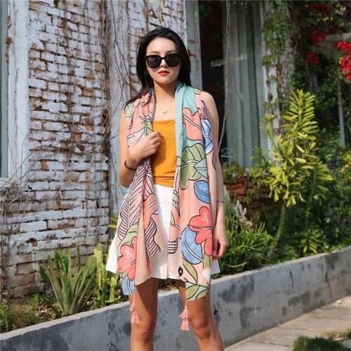 New Fashion Spring Summer Women Elegant Floral Vacation Silk Scarf Shawl Sweet Travel Wild Adult Long Wrap Beach Sunscreen Hijab