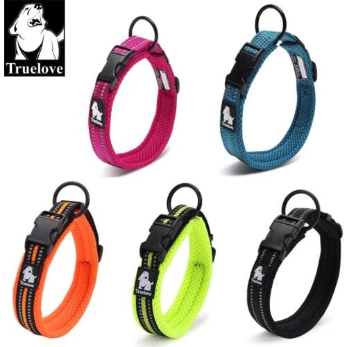 Truelove Adjustable Nylon Dog Collars Mesh Padded Reflective Collar For Dog Training Outdoor Comfortable Dog Necklace For Pet