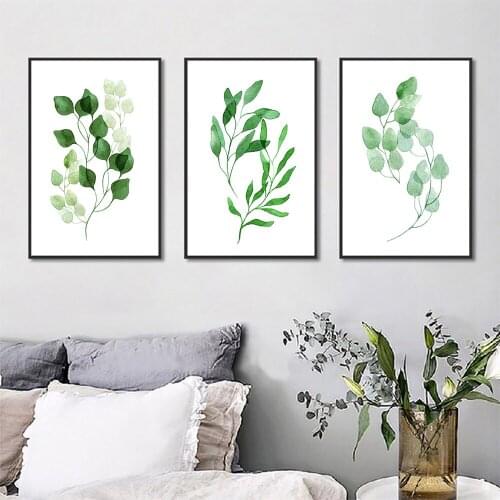 Freshing Temperament Aquarelle Green Leaves Decorative Arts Canvas Paintings Wall Art Pictures For Office Living Room Home Decor