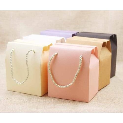 Mulit color gift box with handle string blank paper wedding/candy/teas/nuts/cookies/gifts package handle box 8.9*6.7*10.5cm 10pc