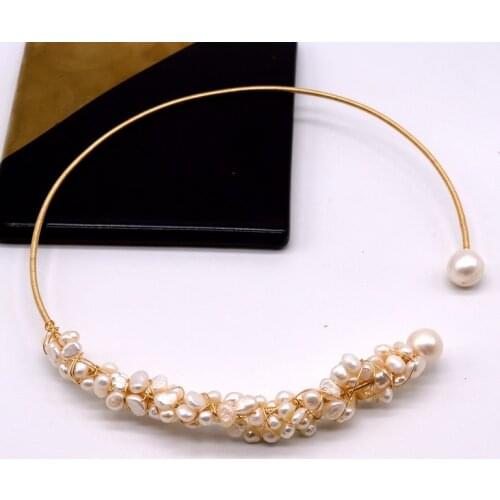 Luxury pearl collar, natural baroque freshwater pearl, golden collar 100% handmade jewelry, ladies pearl collar