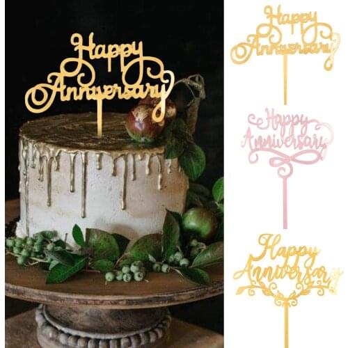 Happy Anniversary Acrylic Cake Topper Cake Golden Silvery Letters Resuable Topper Cupcake Dessert Decor Supplies
