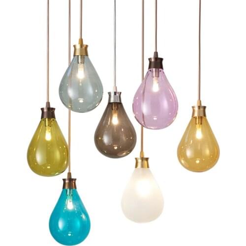 Nordic Color Balloon Droplet Pendant Lights Living Room Bedroom Bedside Glass Shade Hanging Lamps Restaurant Dining Bar Fixtures