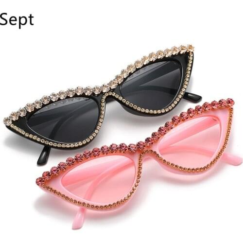 Sept Luxury Diamond Sun Glasses for Ladies Shades Triangle Vintage Eyewear Trendy Cat Eye Sunglasses Women Fashion UV400