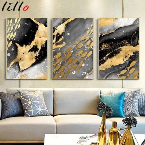 Modern art gold gray abstract canvas painting nordic poster print wall decor modern image home decor