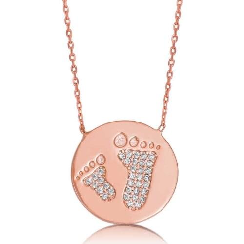 Tevuli 925 Sterling Silver Mother Baby Footprint Plate Necklace