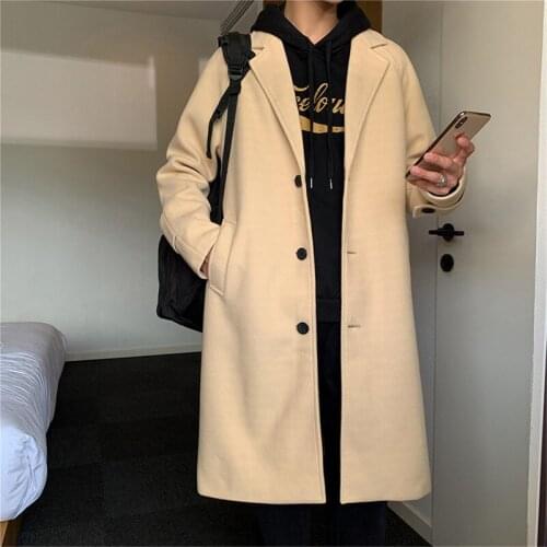 VERSMA Korean BF Winter Long Wool Blend Jacket Coat Men Outerwear Spring Autumn Woolen Fleece Vintage Mens Overcoat Dropshipping
