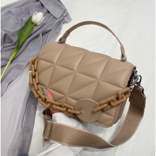 2021 Embroidered Thread Large Capacity Womens Shoulder Bag Metal Disc Thick Chain Handbag PU Leather Crossbody Bag Female Purse