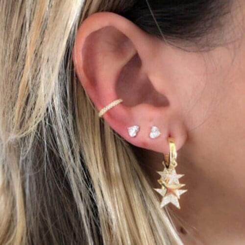 Gold silver Color cute cz star Earrings For Woman clear cubic zirconia paved Geometric luxury Earring Party Jewelry Bohemian