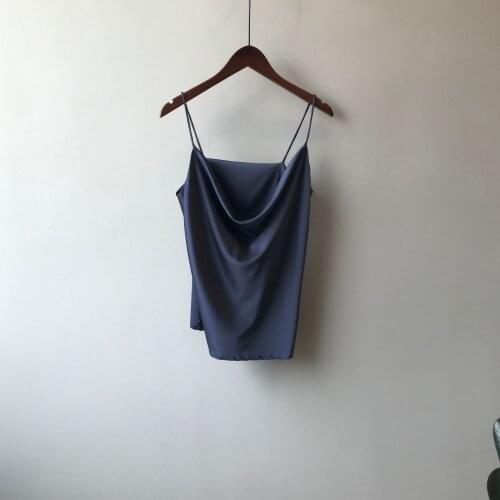 Sherhure 2020 Summer Camis Chic Pure Color Satin Material Sexy Strap Tops Elegant Women V-Neck Tank Top Female