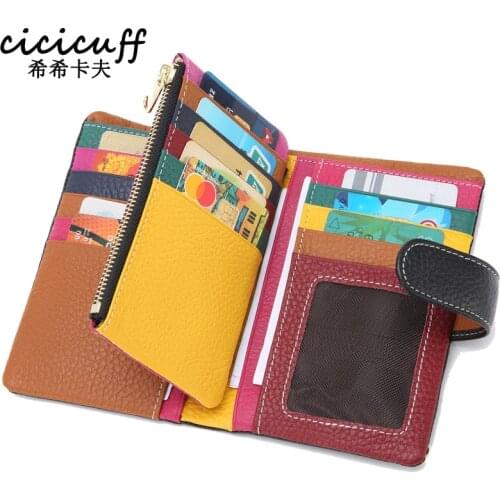 Women Clutch New Wallet Cow Leather Luxury Female Short Wallets Colorful Purse for Women Multi-card Wallet Money Bag for IPhone