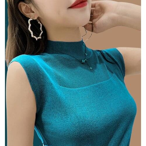 Ice silk vest women wear spring and summer new Korean version of loose knit sleeveless short jacket T-shirt base shirt