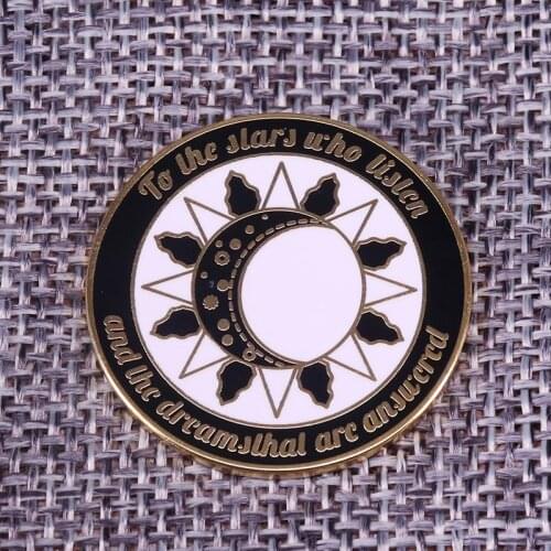 Moon phase lapel pin stars who listen and dreams are answered inspirational brooch ACOMAF literature badges Enamel pin
