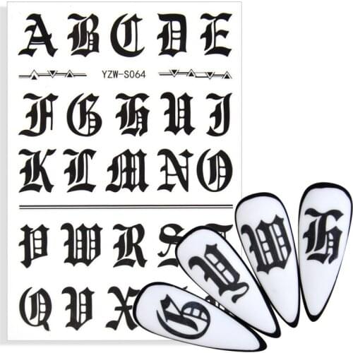 1pcs 2021 New 3D Nail Sticker Cool English Letter stickers for nail Foil Abstract Face Animal Design Fashion Manicure Stickers