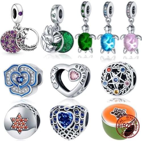 100% Real 925 Sterling Silver Blue Flower And Blue Heart Type Fit Original 3mm Bracelet&Bangle Making Fashion DIY Jewelry For Wo