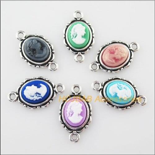 18 New Beauty Connectors Mixed Resin Charms Tibetan Silver Pendants 12x21mm